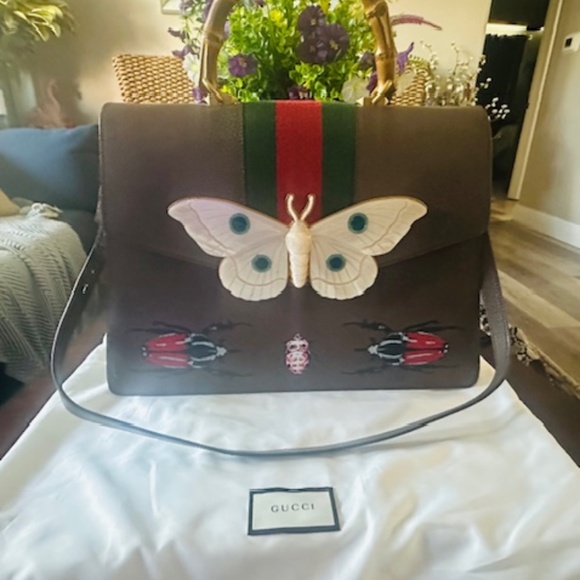 Gucci Brown Calfskin & Shell Butterfly Calfskin Shoulder Bag - RARE!!!! - Picture 14 of 16